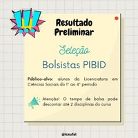 Resultado Preliminar da Seleção do PIBID/ICS/UFAL