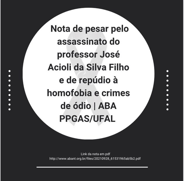 Nota de pesar pelo assassinato do professor José Acioli da Silva Filho e de repúdio à homofobia e crimes de ódio