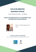 PPGS realiza palestra remota "Crise da democracia e ascensão das retóricas autoritárias" com o prof. Dr. Marco Aurélio Dias (UFS)